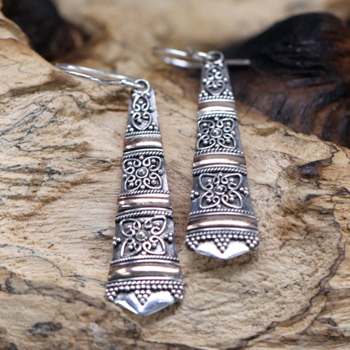 Tribal Totem Drops - Silver & Gold Earrings