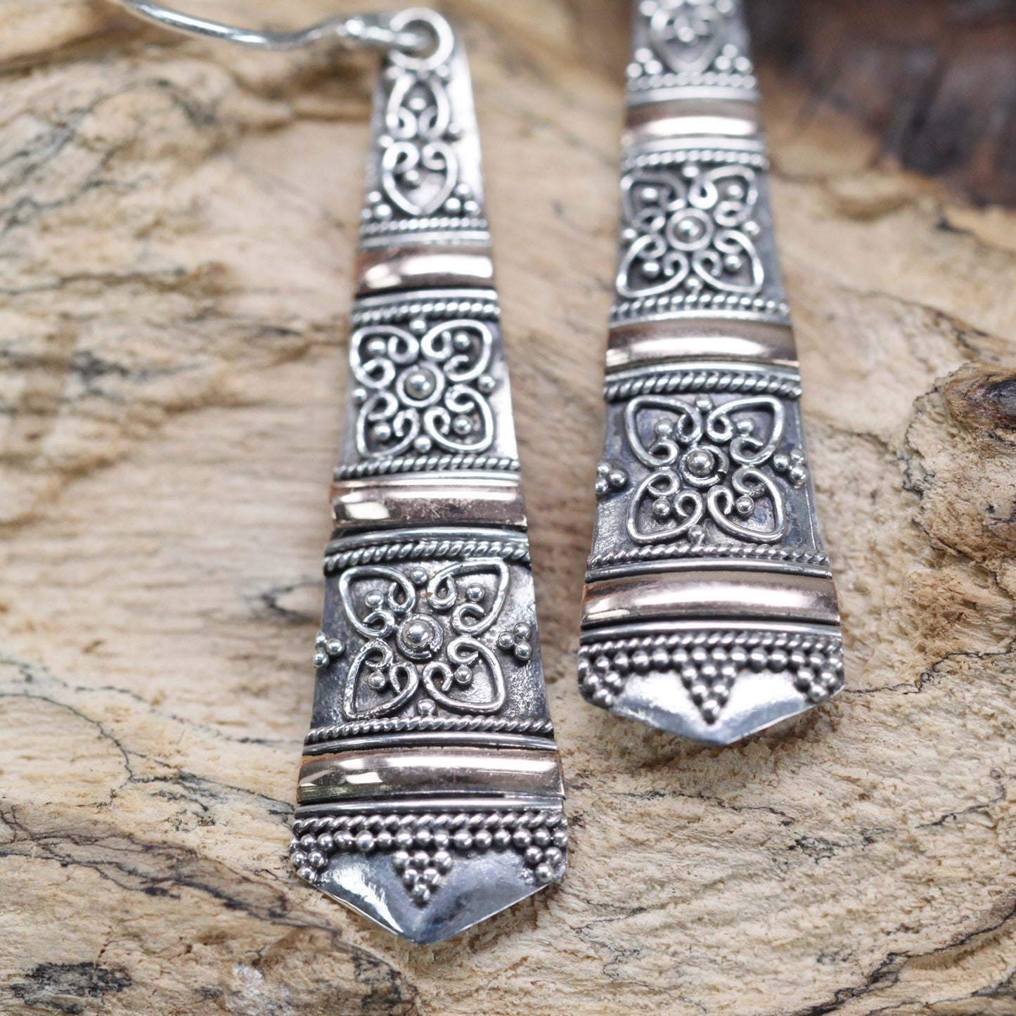 Tribal Totem Drops - Silver & Gold Earrings