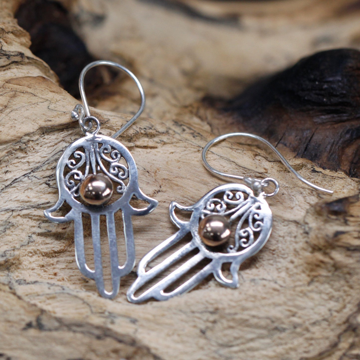 Hamsa Drop - Silver & Gold Earrings