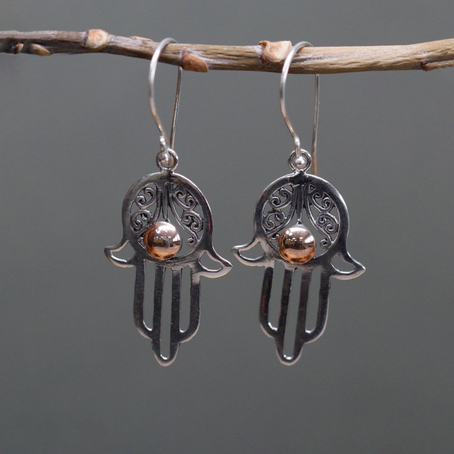 Hamsa Drop - Silver & Gold Earrings