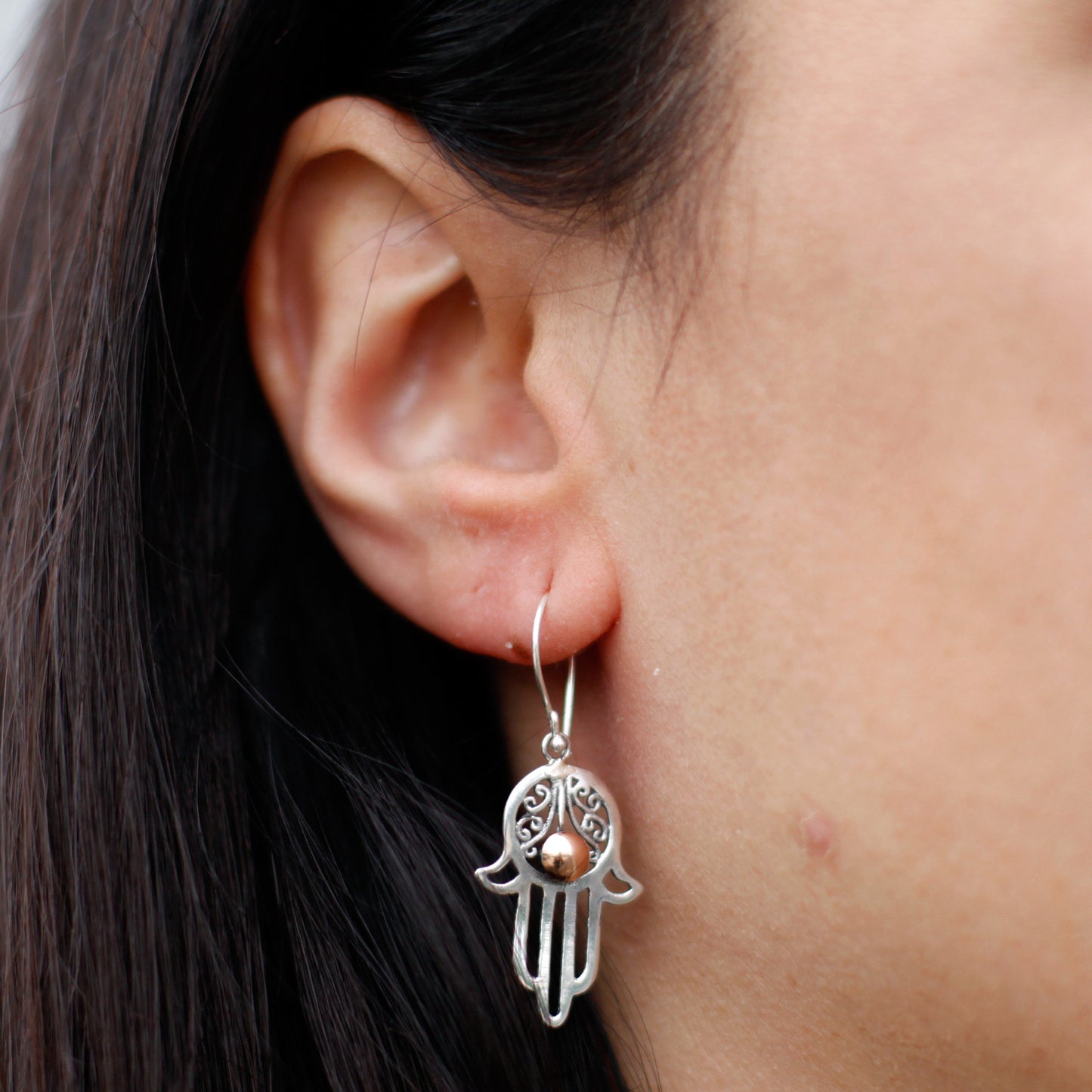 Hamsa Drop - Silver & Gold Earrings
