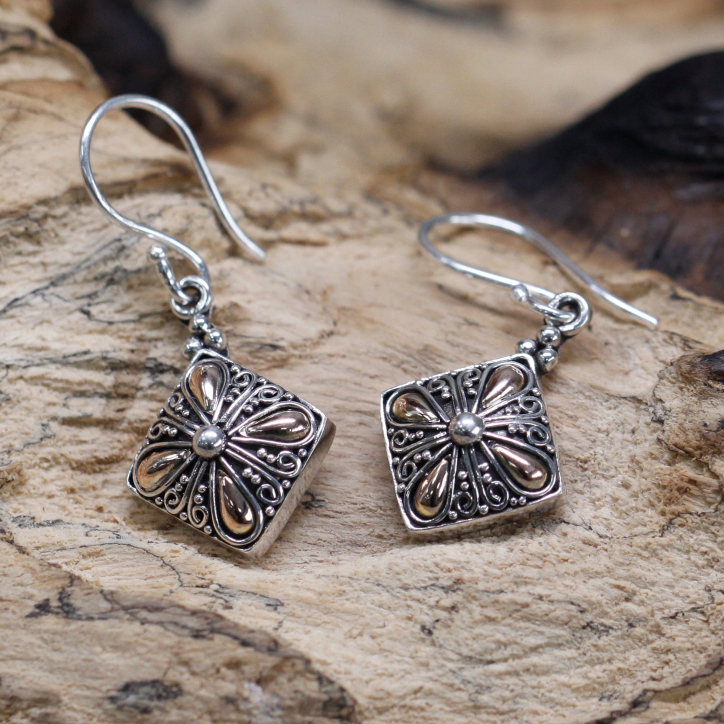 Square Drop - Silver & Gold Earrings