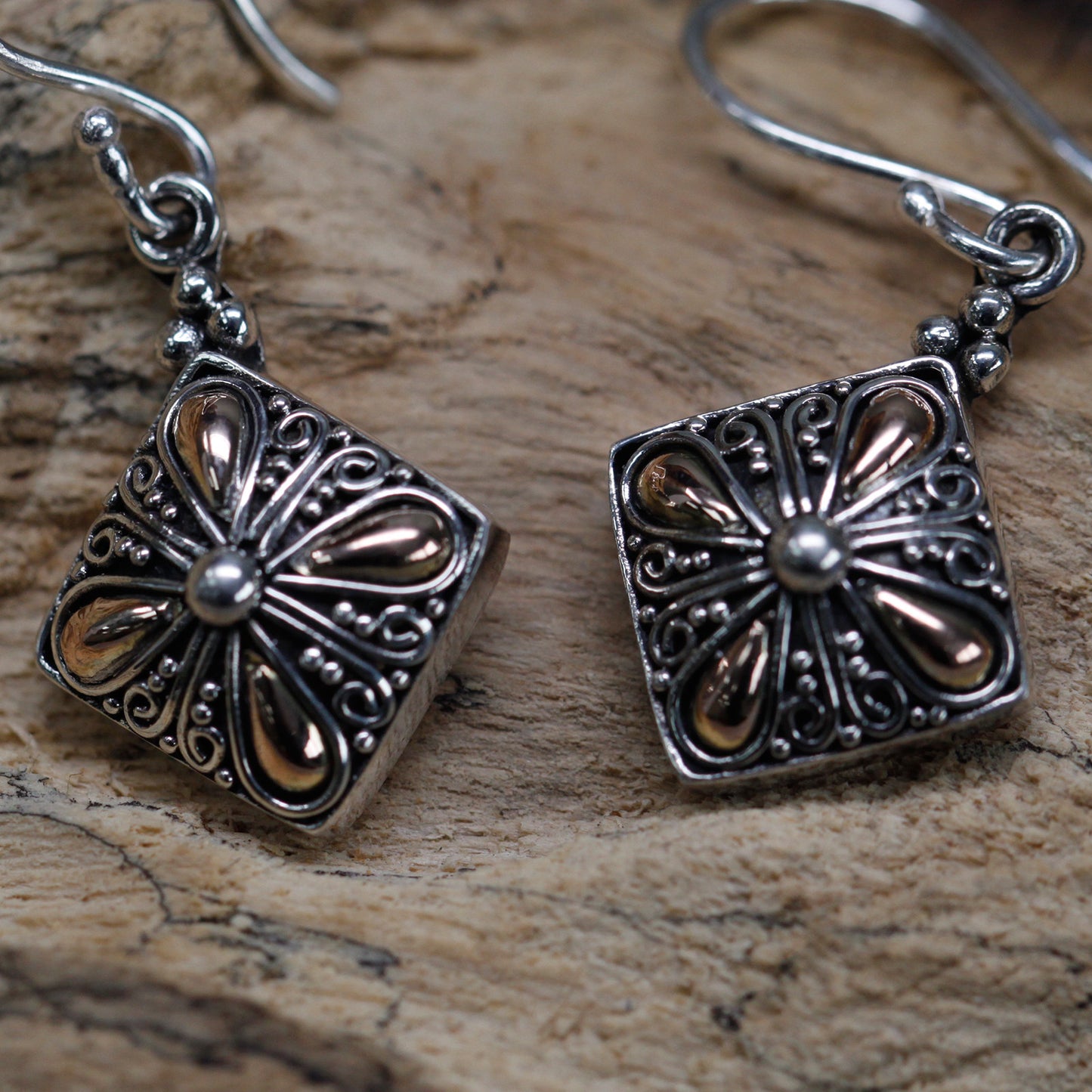 Square Drop - Silver & Gold Earrings