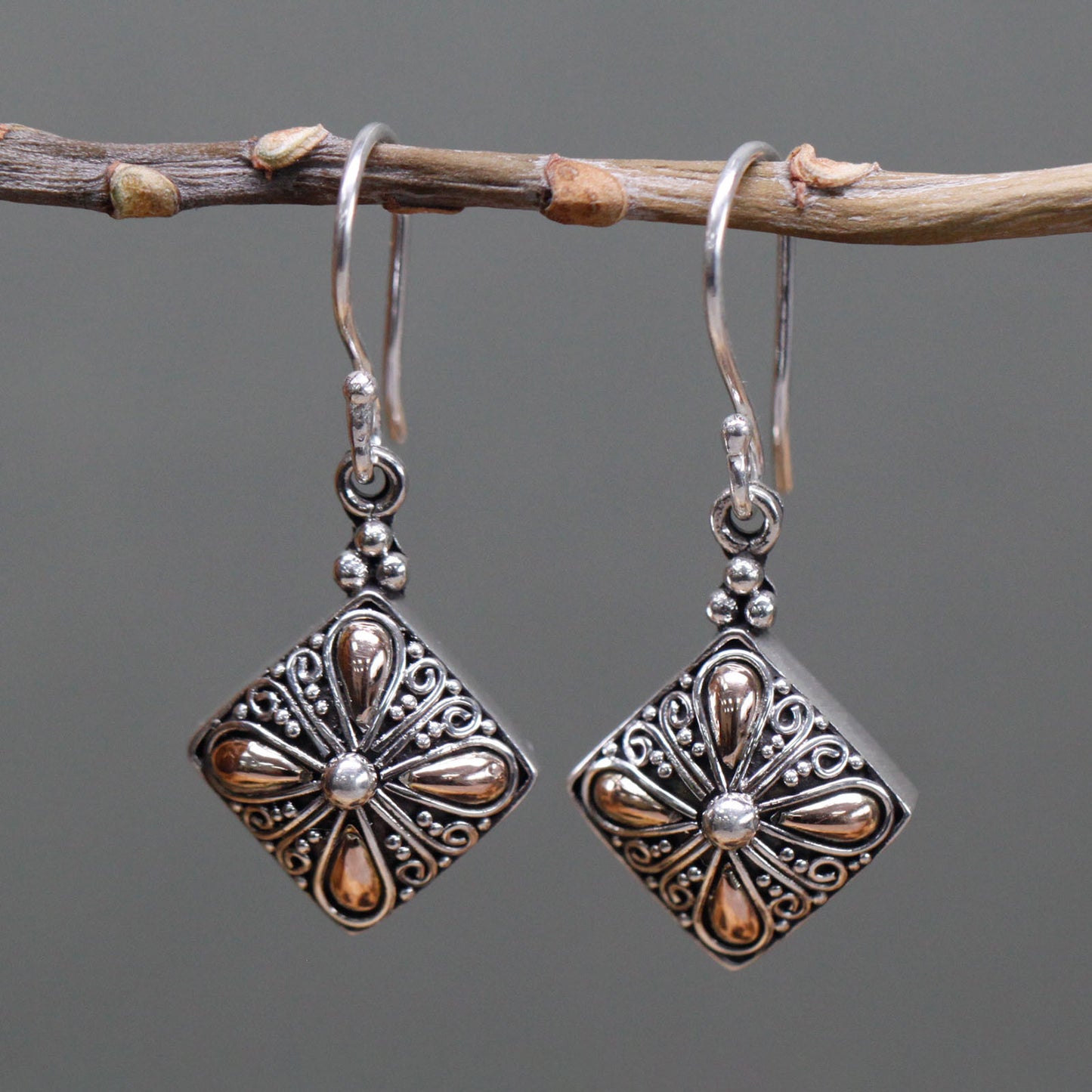 Square Drop - Silver & Gold Earrings