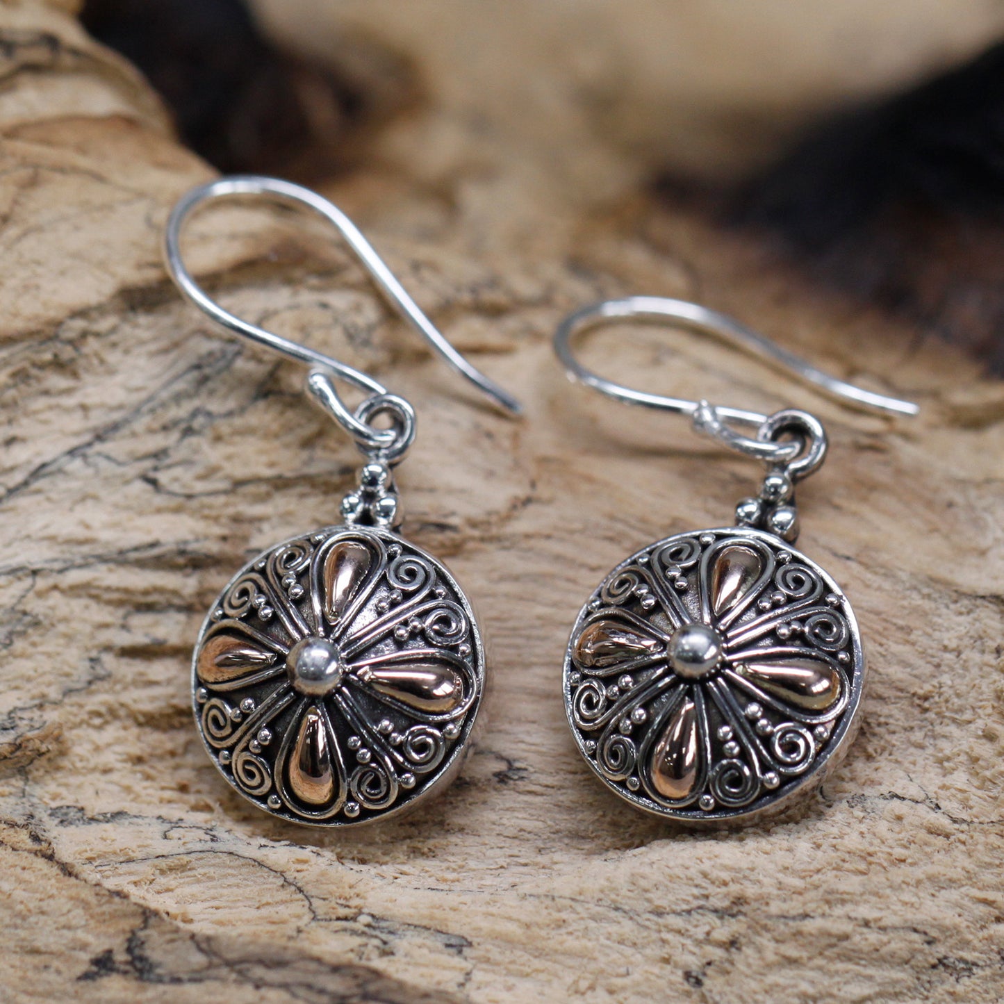 Round Drop - Silver & Gold Earrings