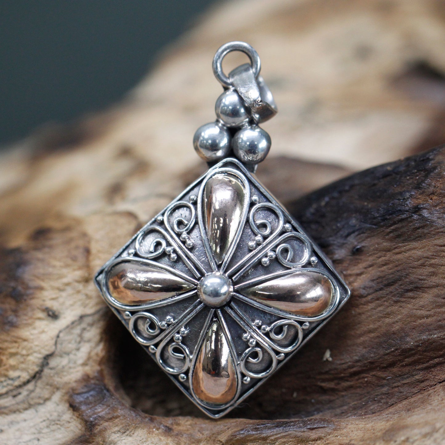 Square Drop - Silver & Gold Pendant