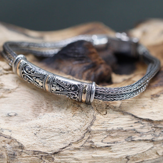 Tribal Twin chain Silver & Gold Bracelet