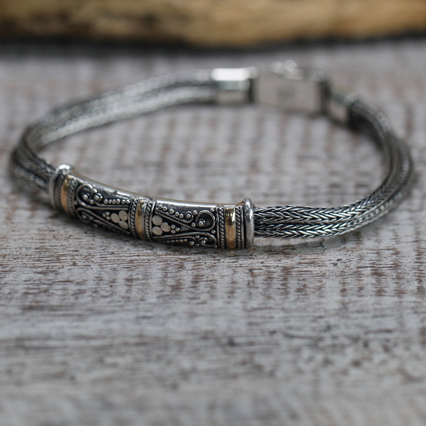 Tribal Twin chain Silver & Gold Bracelet