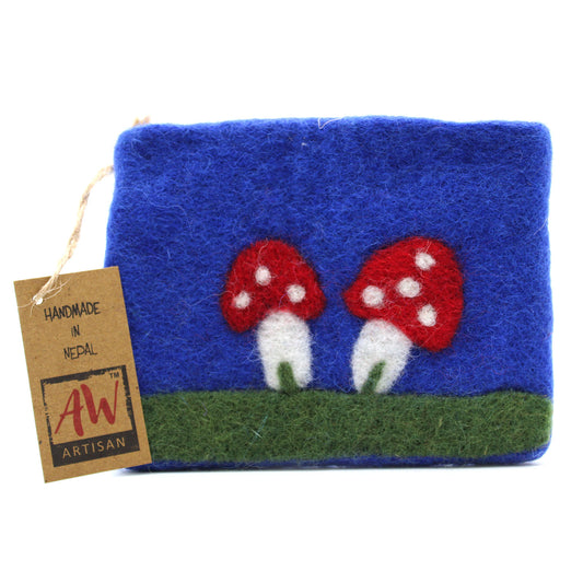 Mystic Mushrooms Natural Felt Zipper Pouch