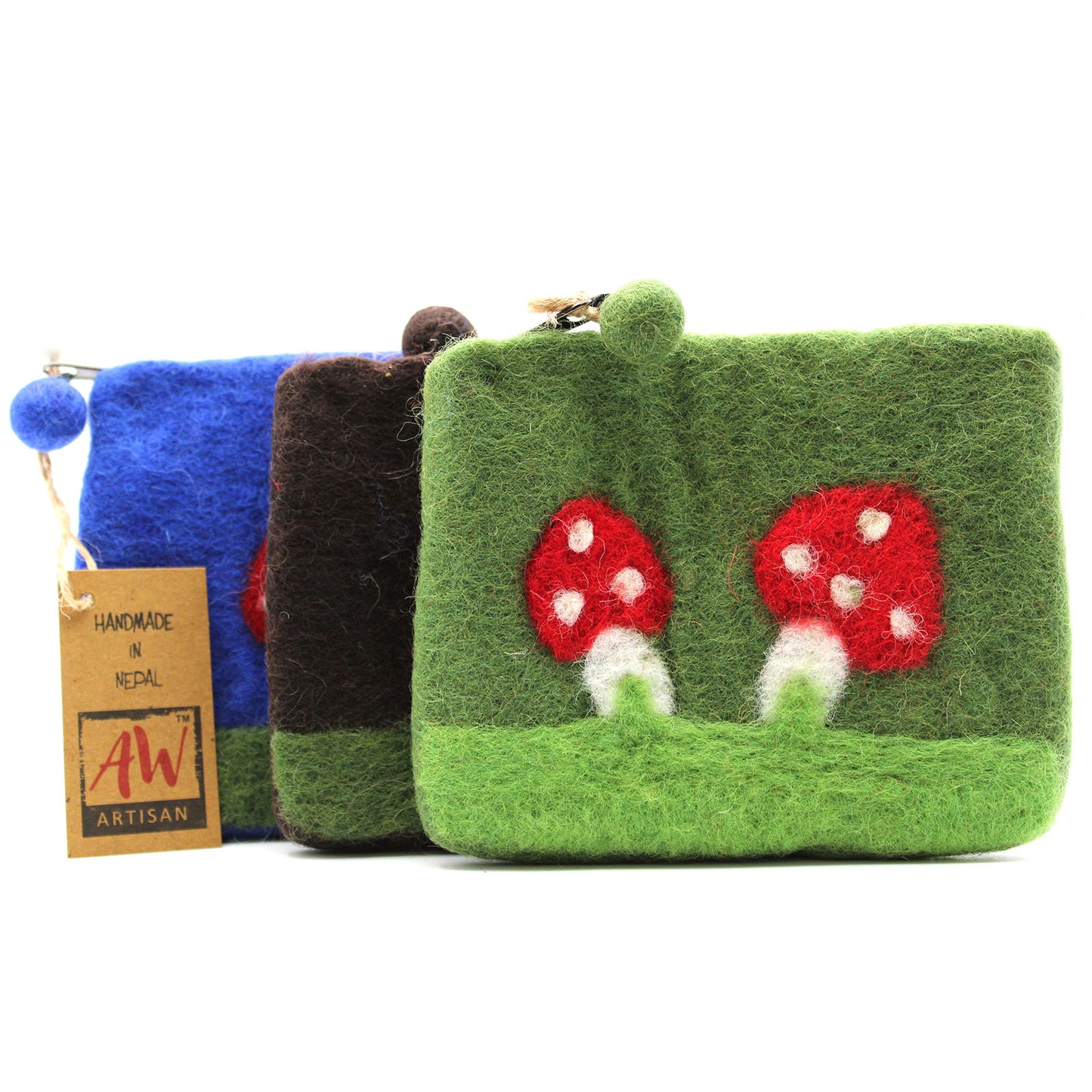 Mystic Mushrooms Natural Felt Zipper Pouch