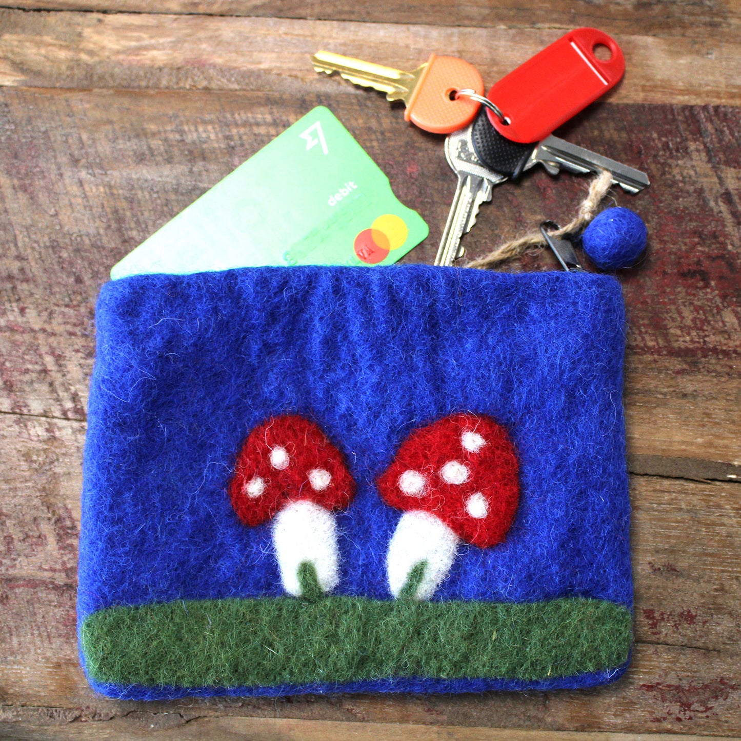 Mystic Mushrooms Natural Felt Zipper Pouch
