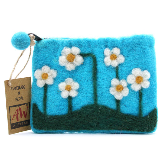 Flower Garden Natural Felt Zipper Pouch