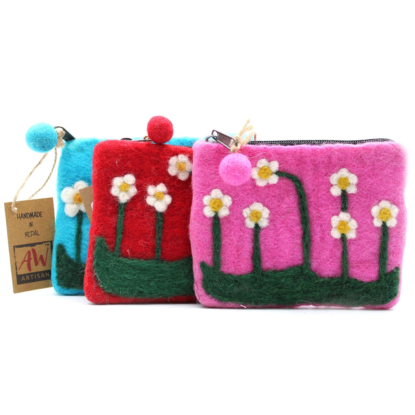 Flower Garden Natural Felt Zipper Pouch