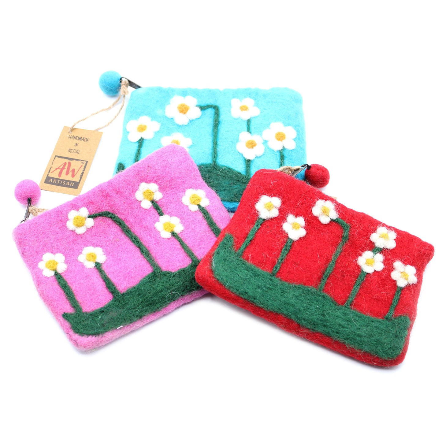 Flower Garden Natural Felt Zipper Pouch