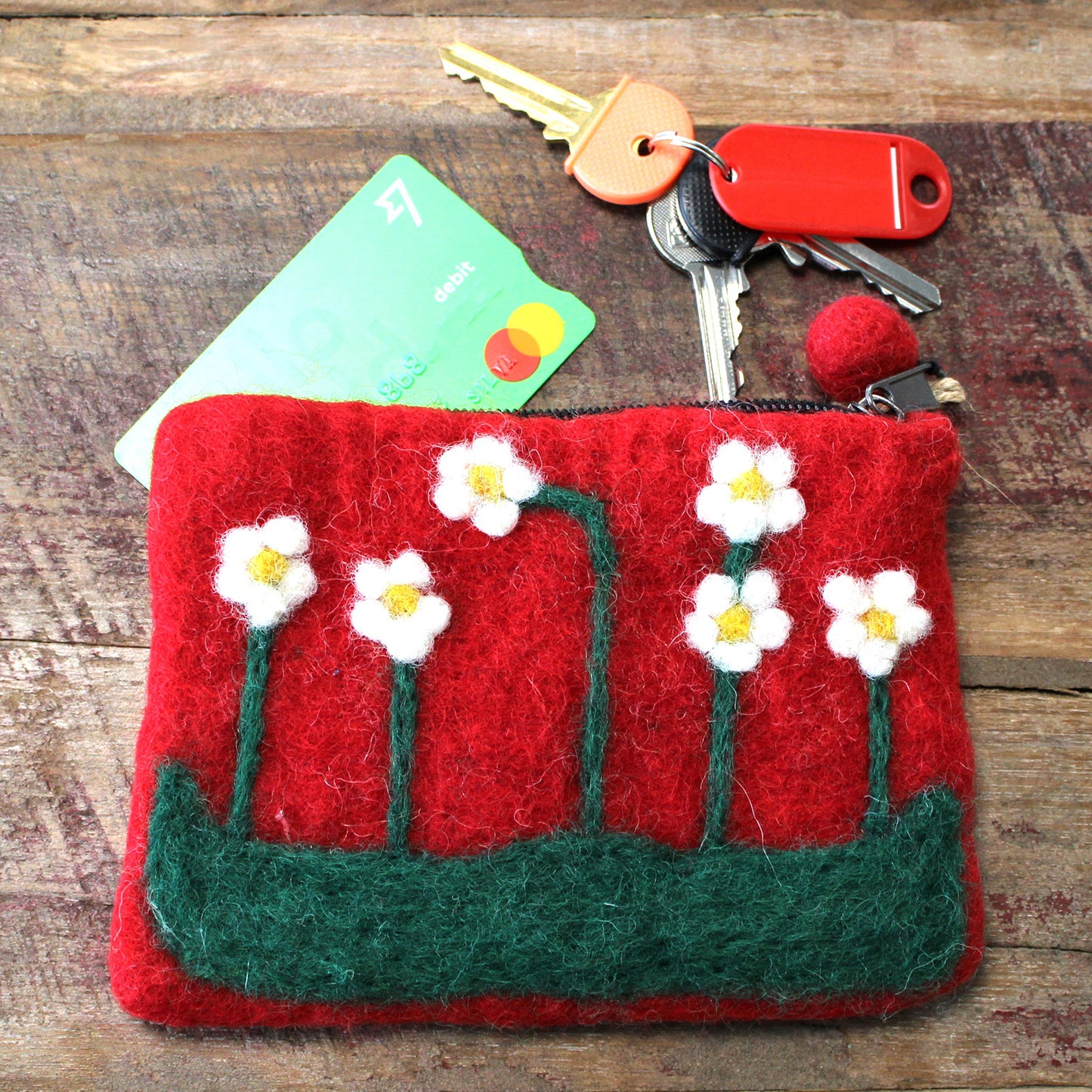 Flower Garden Natural Felt Zipper Pouch