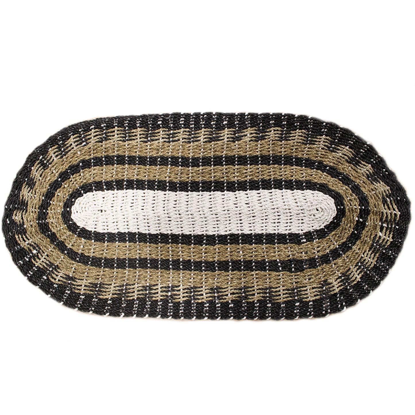 Oval Seagrass Black, White & Tan Classic Rug