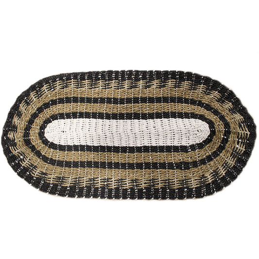 Oval Seagrass Black, White & Tan Classic Rug