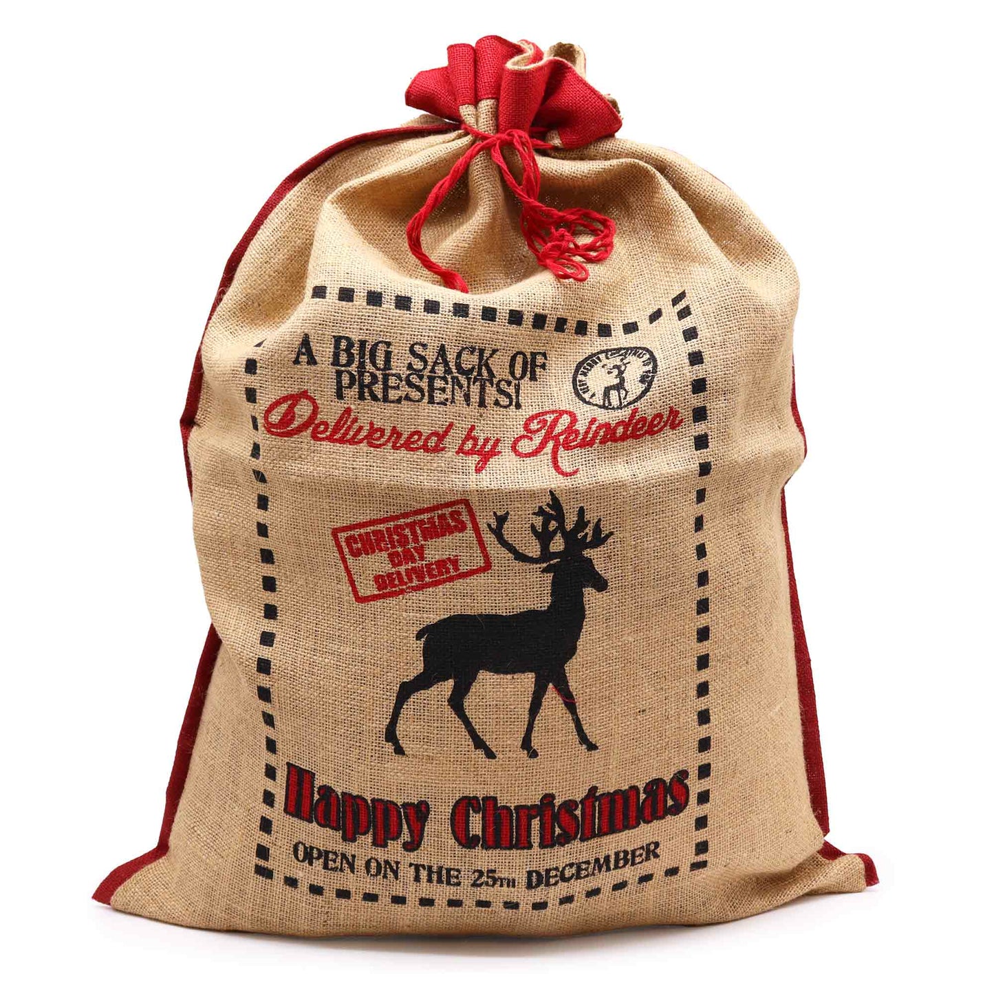 This Delivered By Reindeer Jute Sack