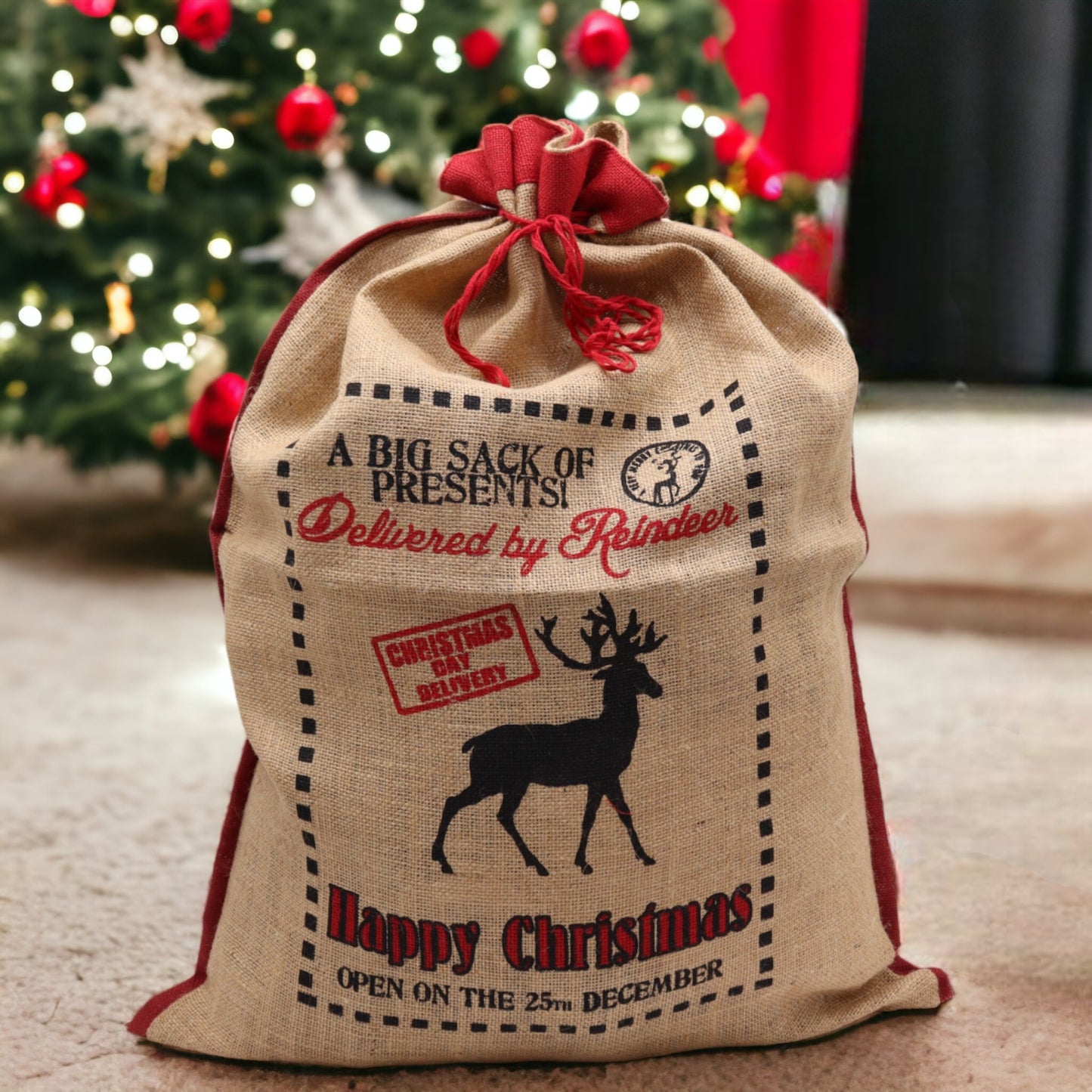 This Delivered By Reindeer Jute Sack