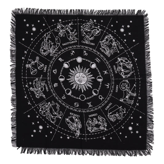 Unveil Mystical Energies with the Esoteric Fringed Altar Cloth - Horoscope