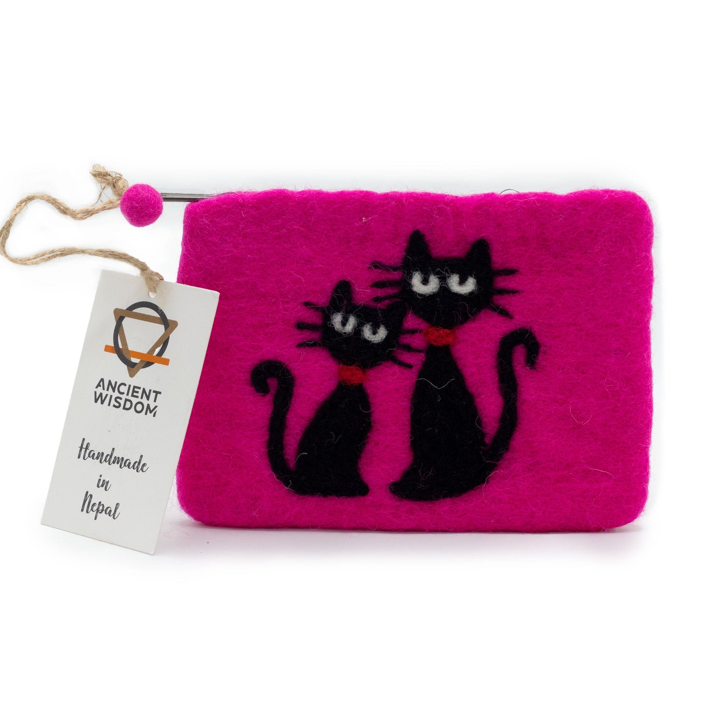 Two Cats Natural Felt Zipper Pouch