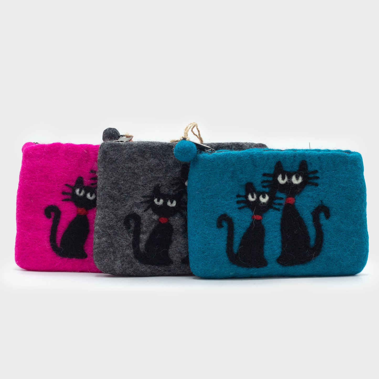 Two Cats Natural Felt Zipper Pouch