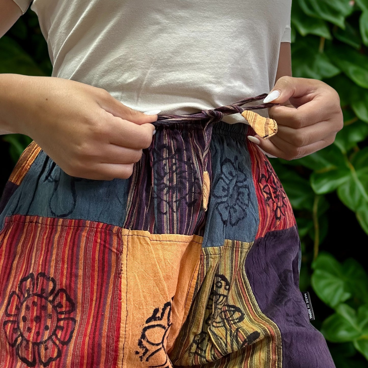 Nomad Sari – Mushroom Pants Block Print Design | Orange Tones