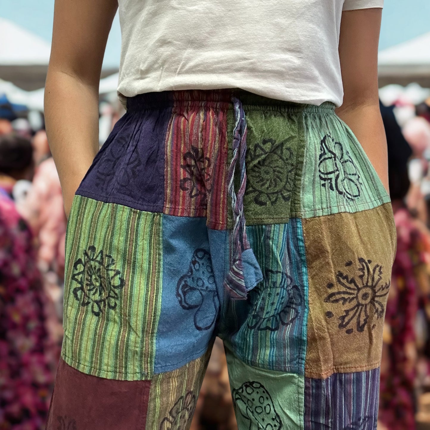 Nomad Sari – Mushroom Pants Block Print Design | Green Tones