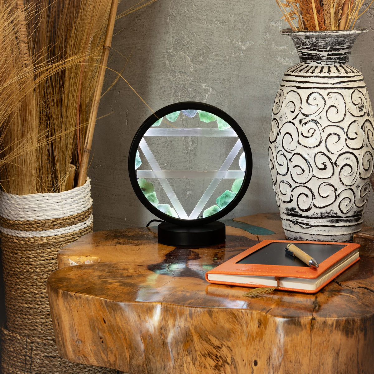 Earth Gemstone Halo Lamp – Green Aventurine & Selenite