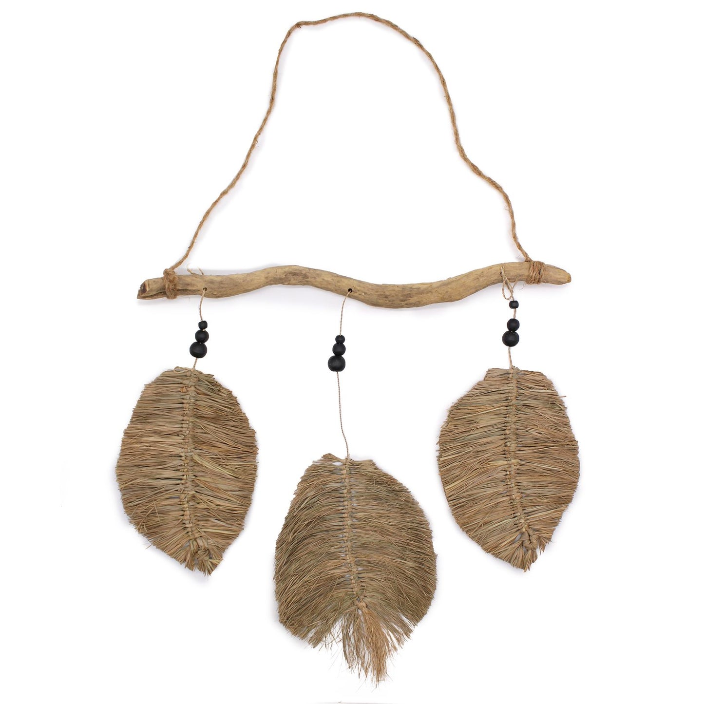 Three-Piece Raffa Leaves Wall Hanging on Driftwood