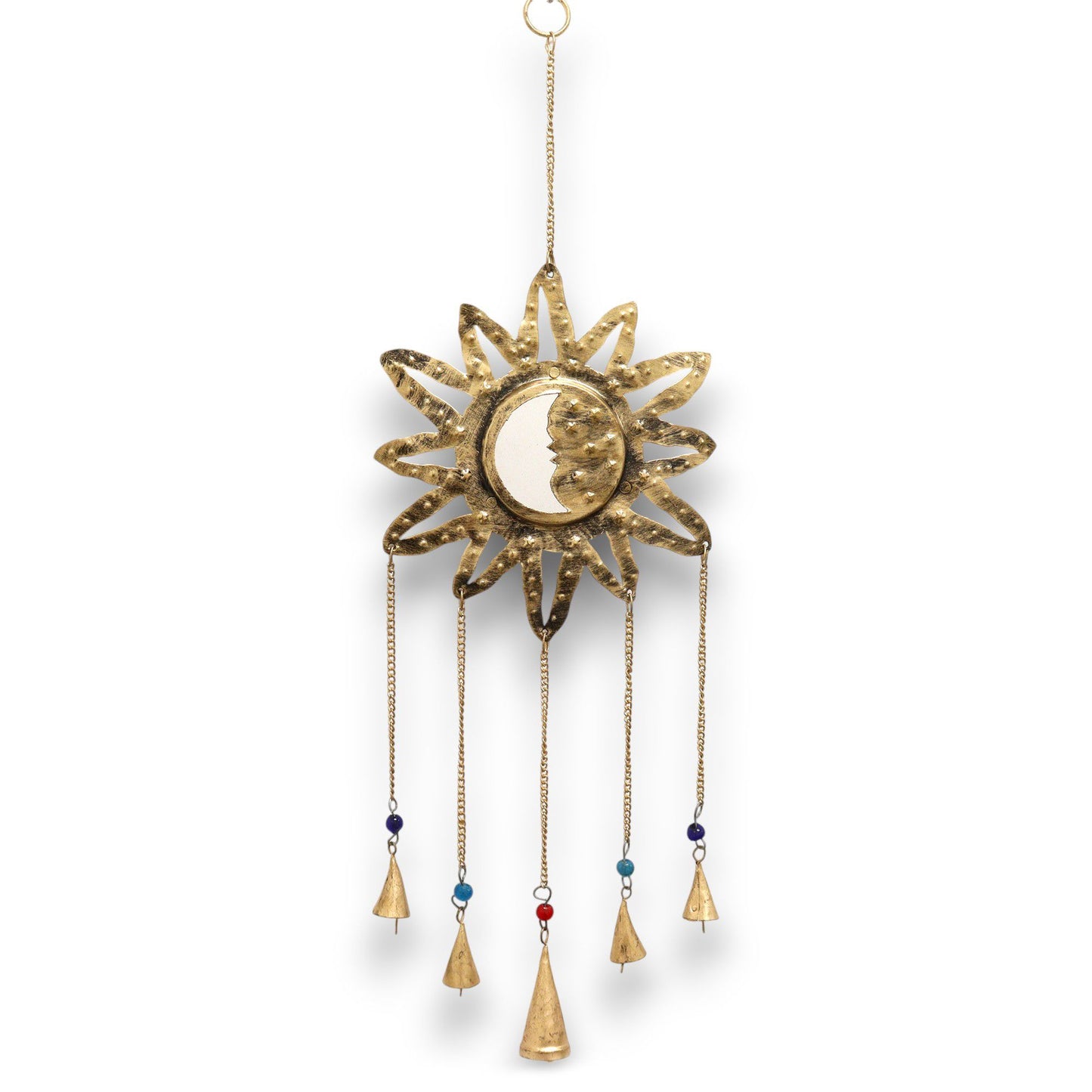 Sun & Moon Brass Chime – Mirror Hanging with 5 Bells