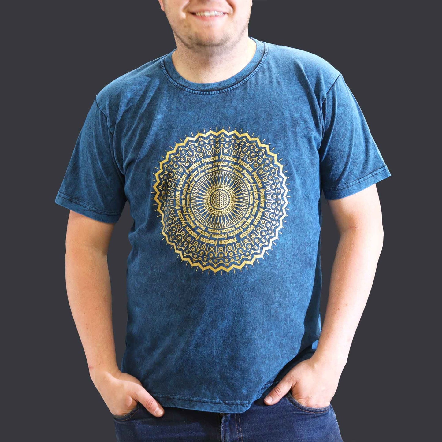 Stone Washed T-Shirt - Mandala - Blue (XLarge)