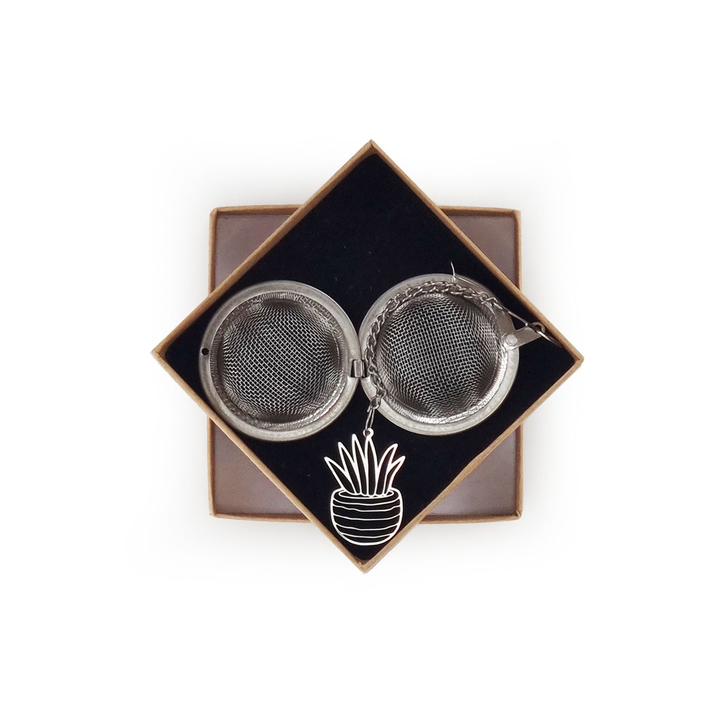 Stainless Steel Loose Tea Strainer with 'Potted Plant' charm