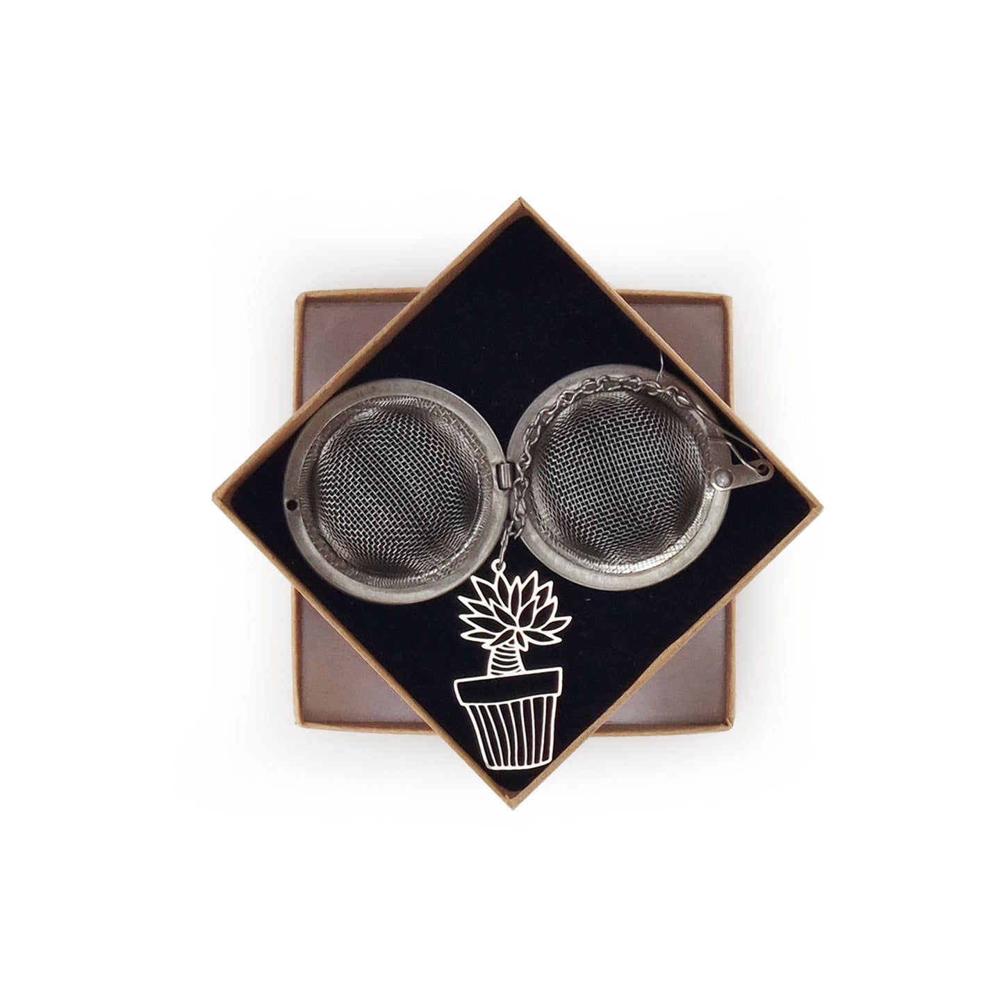 Stainless Steel Loose Tea Strainer with 'Potted Plant' charm