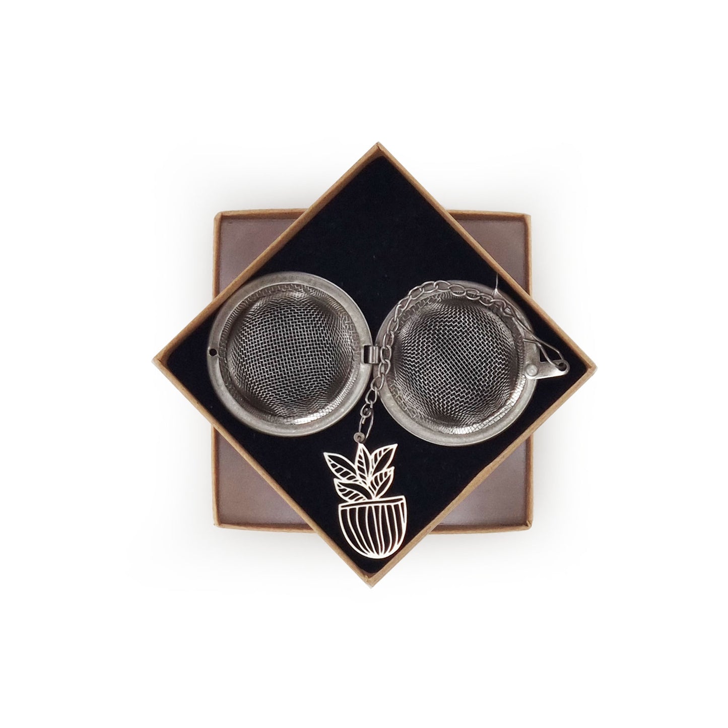 Stainless Steel Loose Tea Strainer with 'Potted Plant' charm