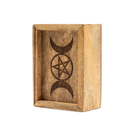 Small Mango Wood Tarot Card Box with Display Holder