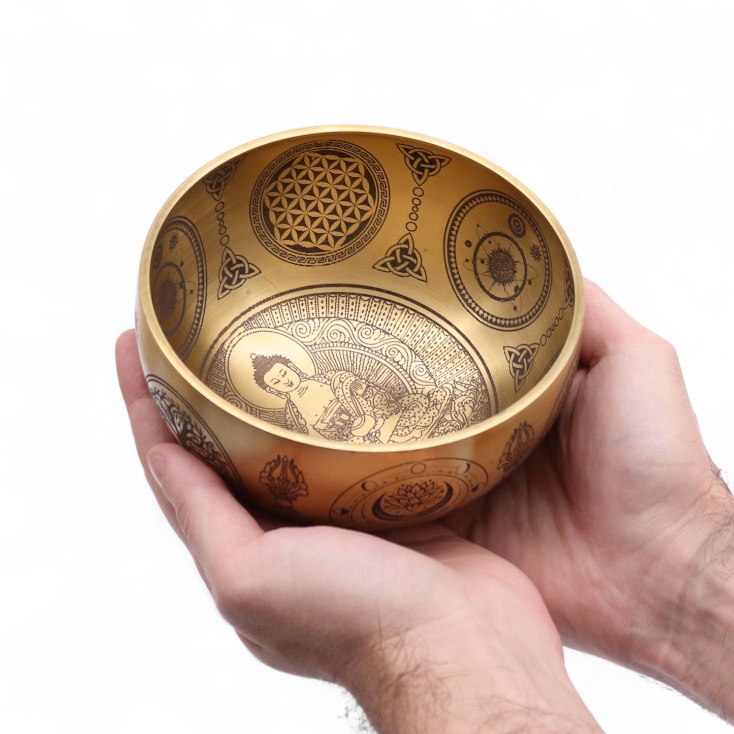 Pure Brass Etched Buddha Singing Bowl Set – 4 Pieces
