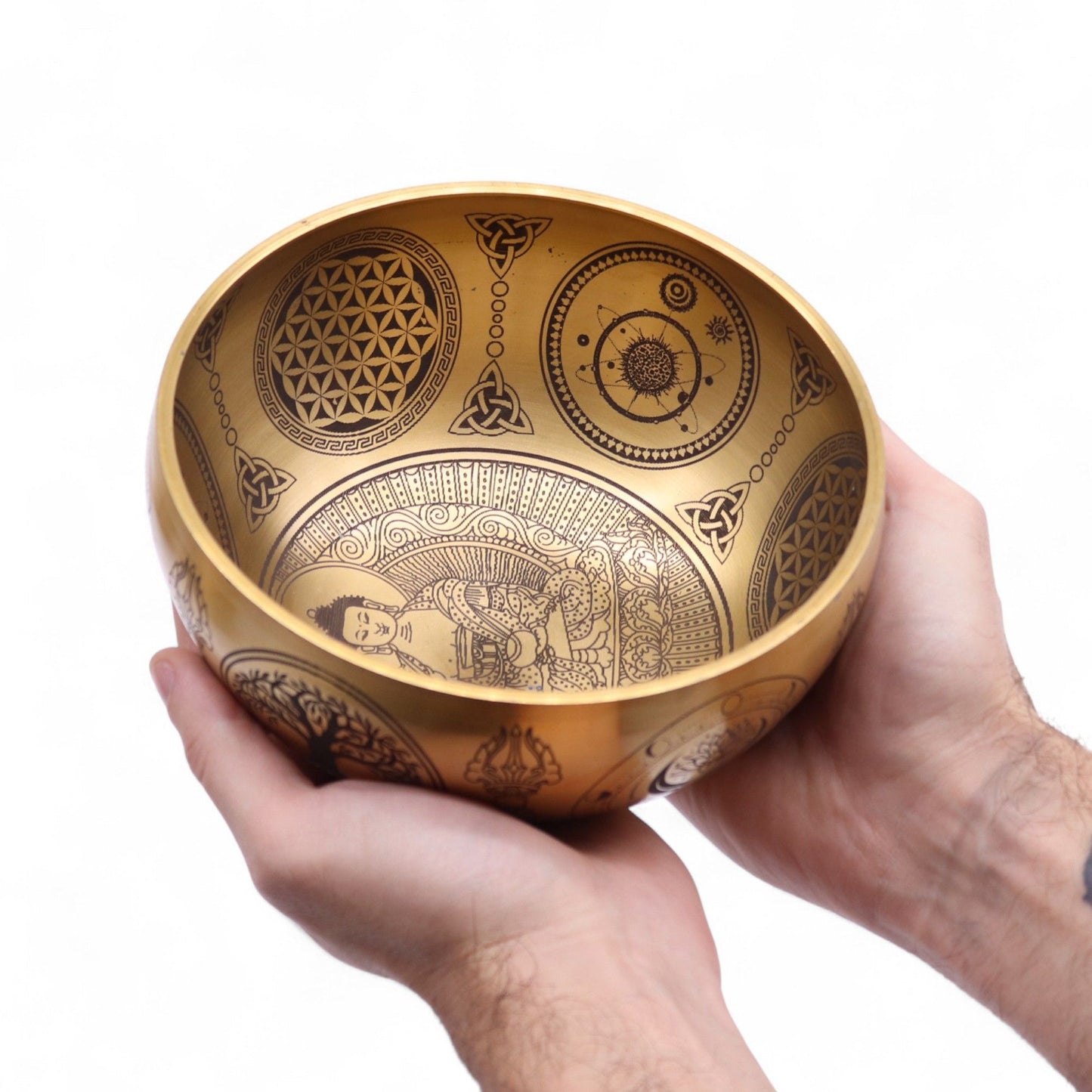 Pure Brass Etched Buddha Singing Bowl Set – 4 Pieces