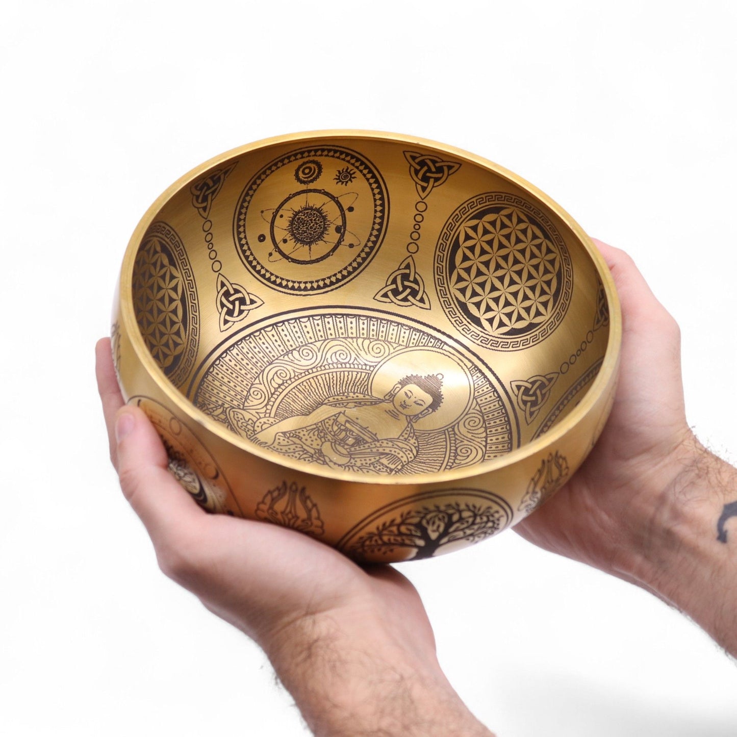 Pure Brass Etched Buddha Singing Bowl Set – 4 Pieces