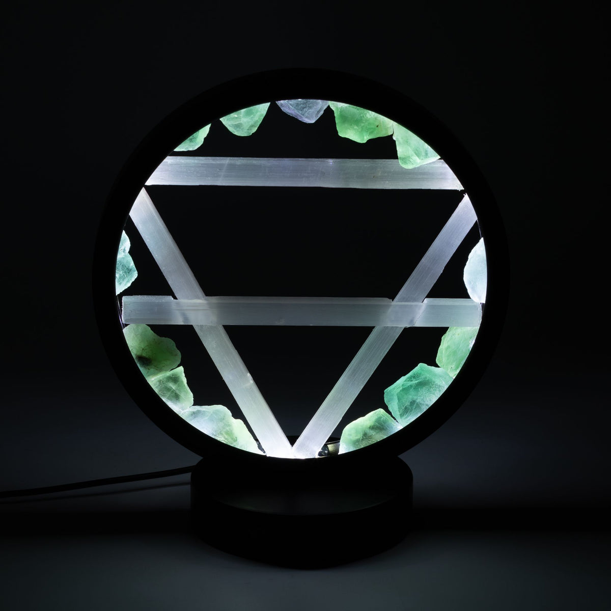 Earth Gemstone Halo Lamp – Green Aventurine & Selenite