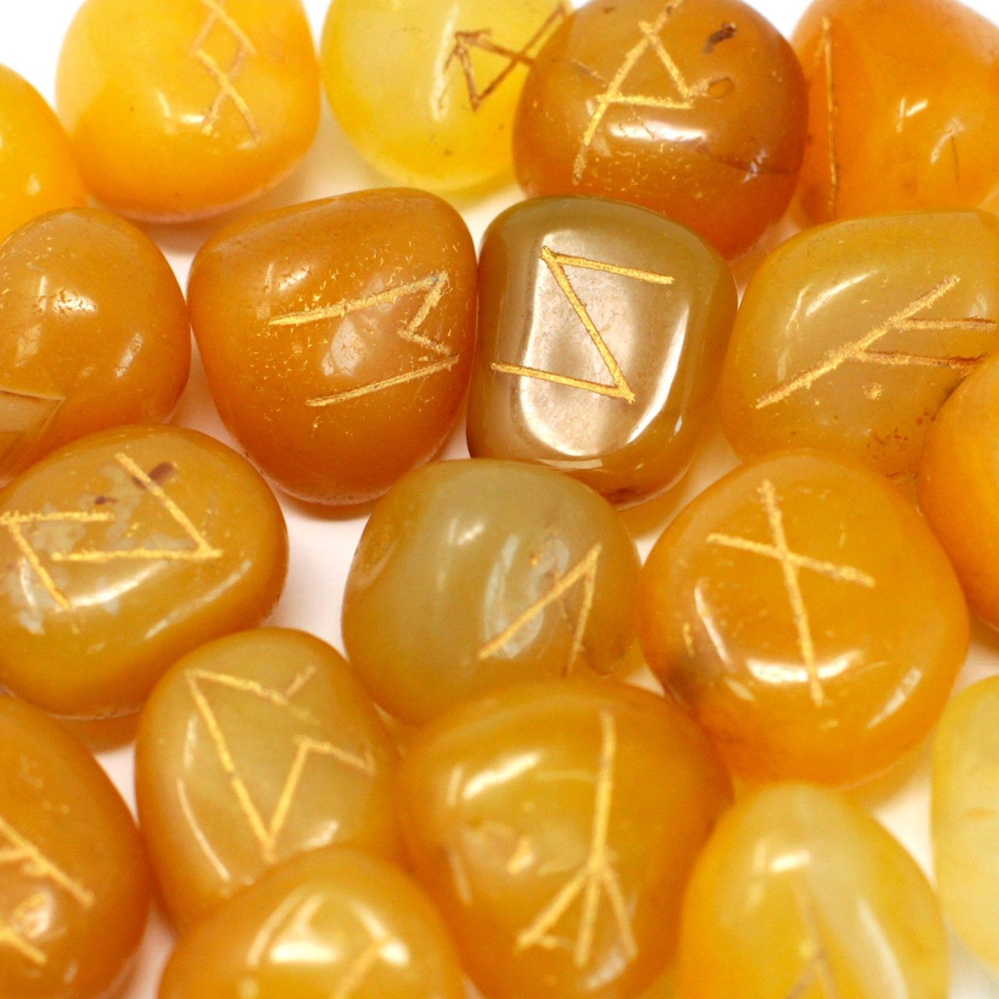 Yellow Onyx Rune Stone Set in Pouch