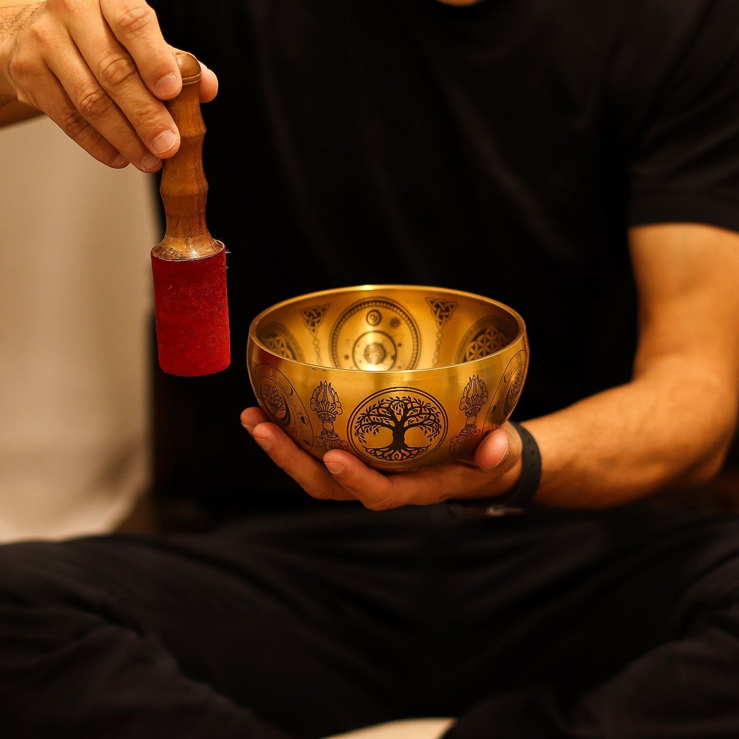Pure Brass Etched Buddha Singing Bowl Set – 4 Pieces