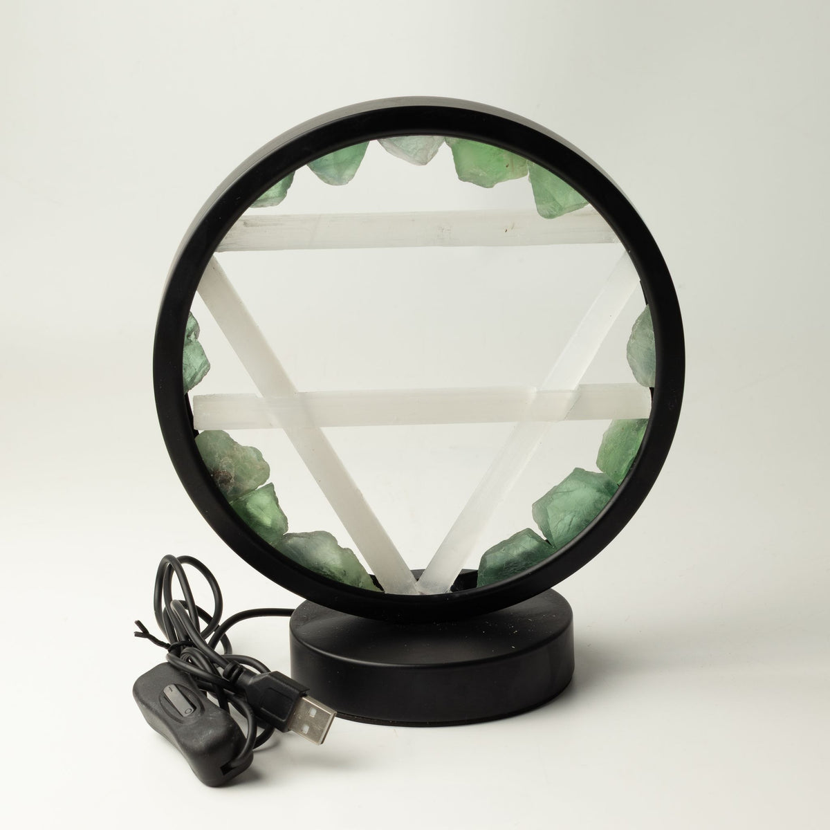 Earth Gemstone Halo Lamp – Green Aventurine & Selenite