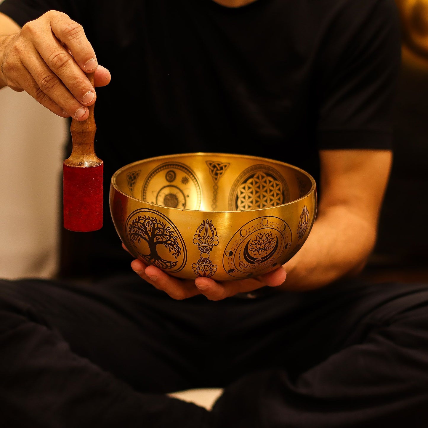 Pure Brass Etched Buddha Singing Bowl Set – 4 Pieces