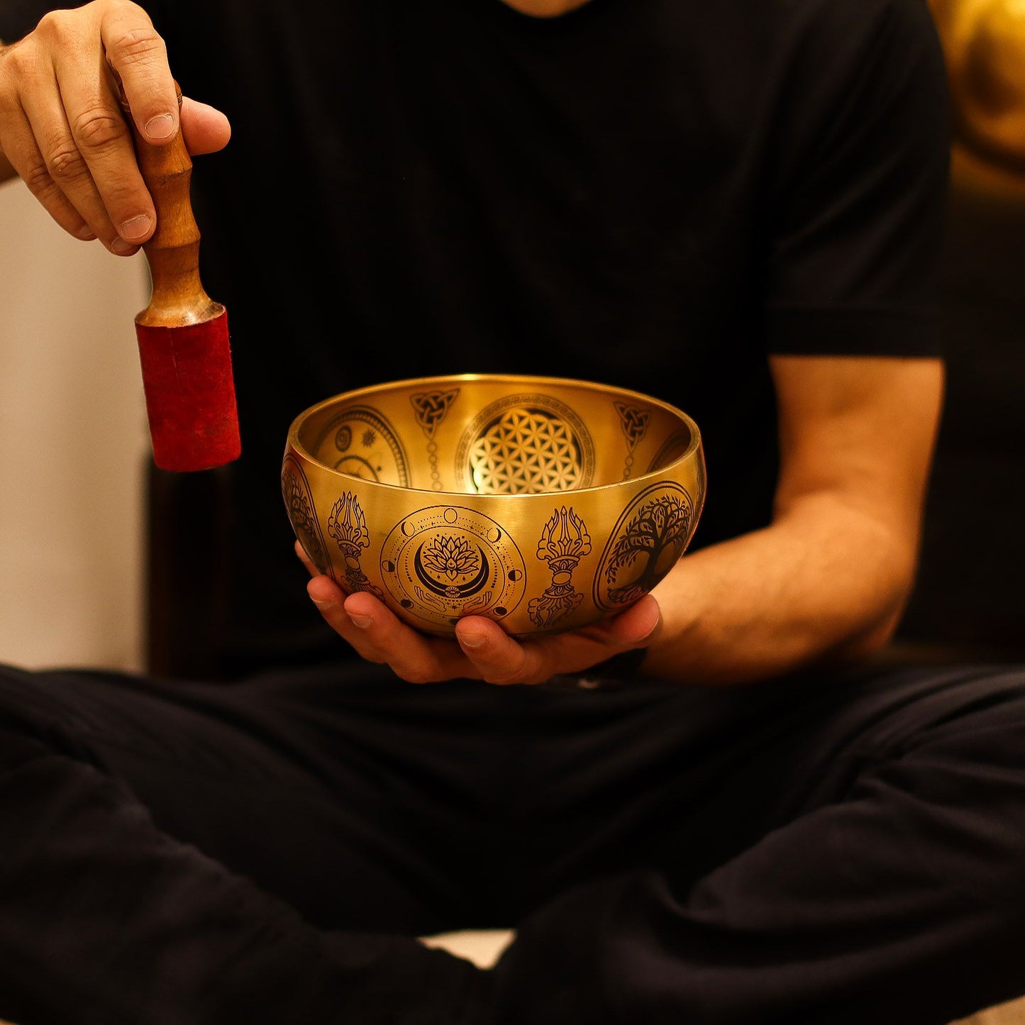 Pure Brass Etched Buddha Singing Bowl Set – 4 Pieces