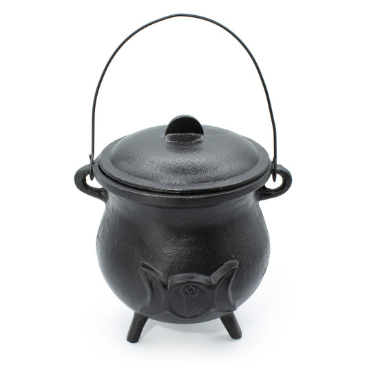 Extra Large Triple Moon Cast Iron Cauldron – Witchy Ritual Pot