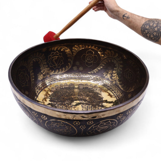 Huge Engraved Vibrational Feet Standing Bowl