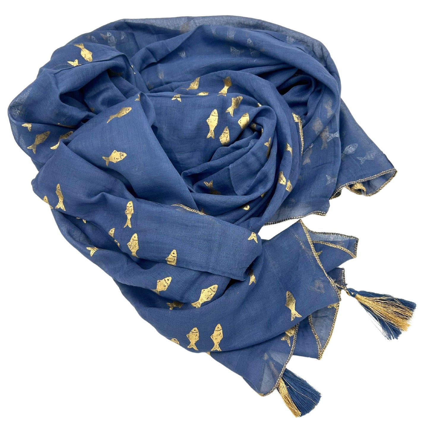 Pario Throw Sea Blue & Gold Fish Design