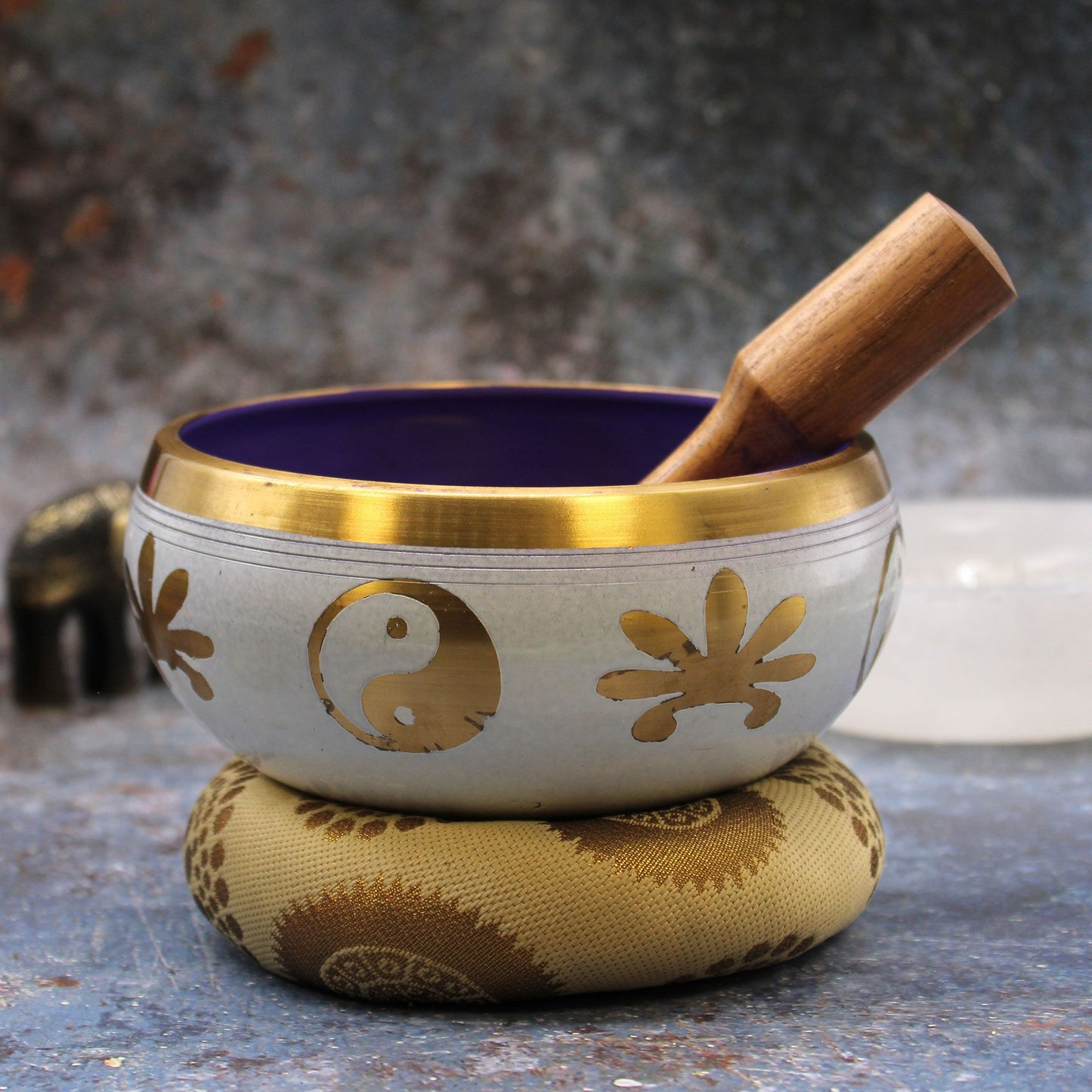 Yin & Yang Singing Bowl Set - White/Purple (Large)