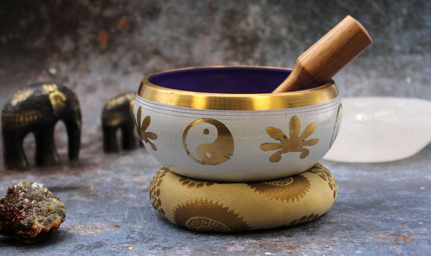 Yin & Yang Singing Bowl Set - White/Purple (Large)